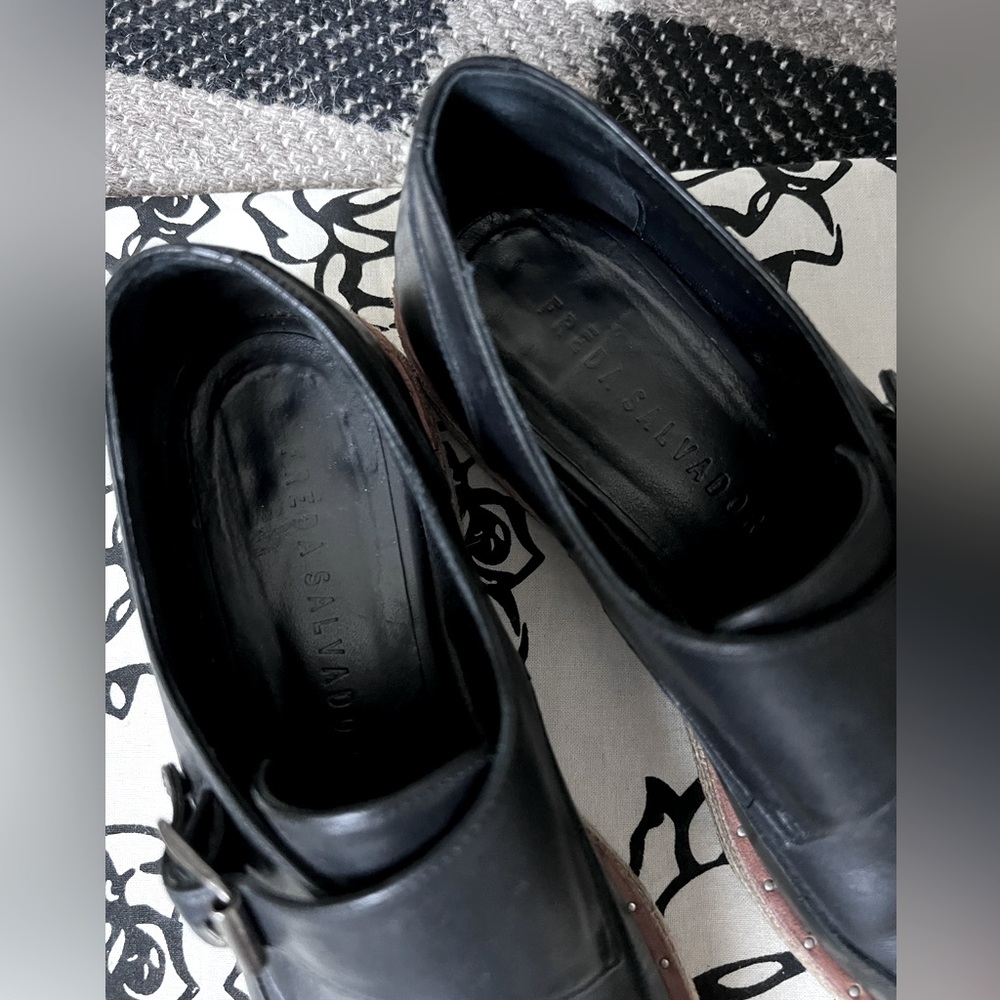 Freda Salvador Black Leather Monk Strap Espadrille Loafers - Picture 6 of 11